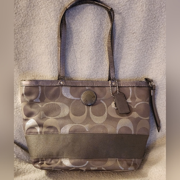 Coach Signature Stripe Metallic Logo Handbag Tote G1276 F20429 - Picture 2 of 16